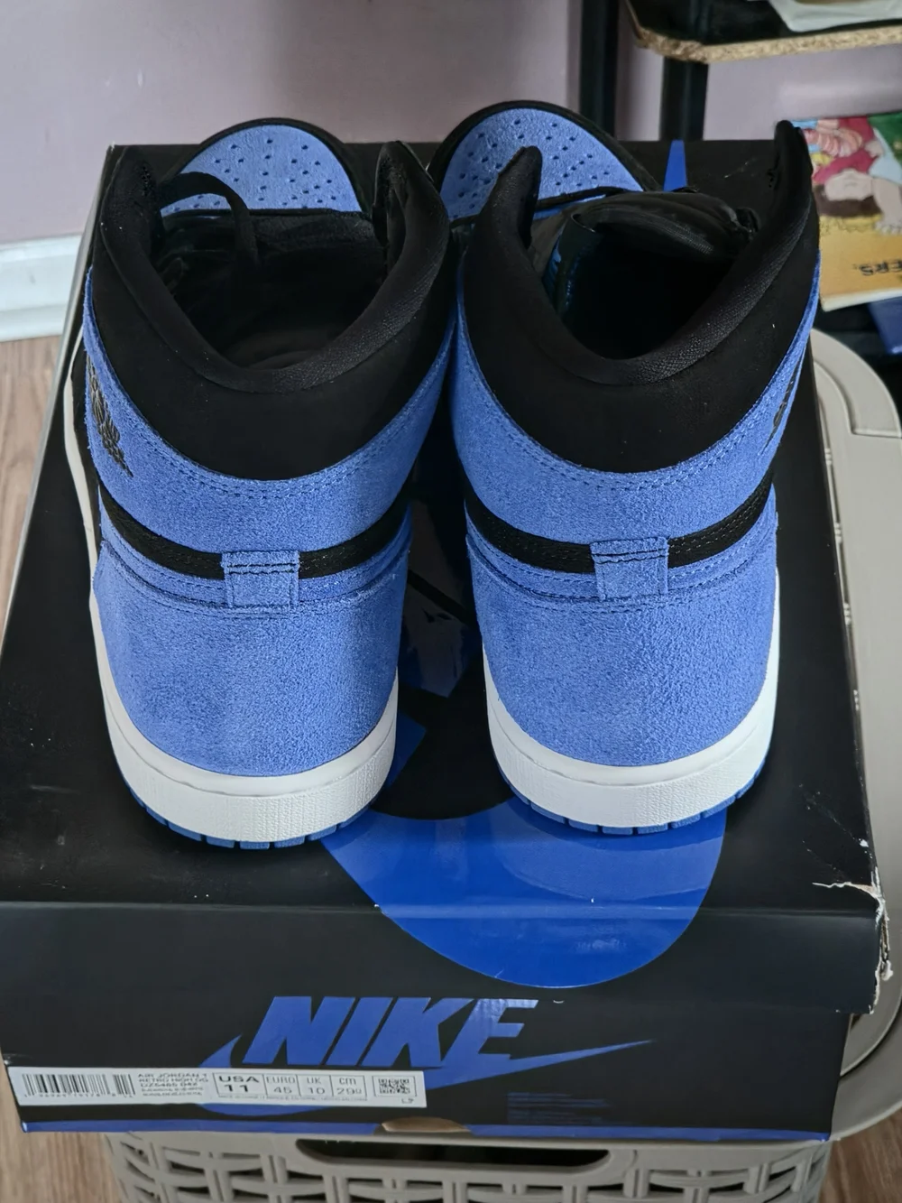 Air Jordan 1 Mid-Top Sneakers in Black & Royal Blue